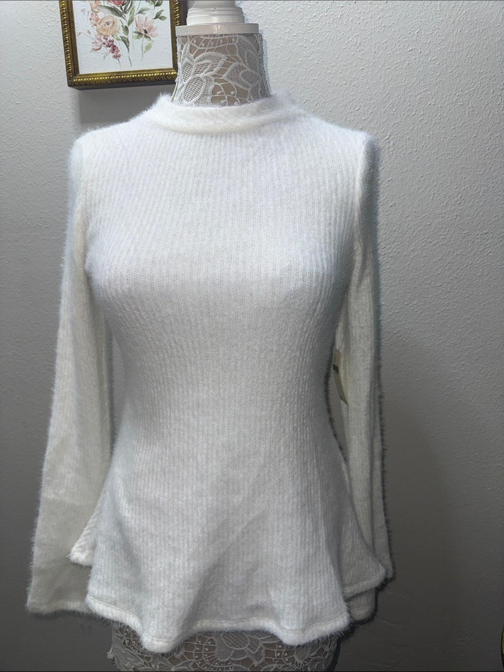 Anthropologie Cream Fuzzy Scoopneck Sweater